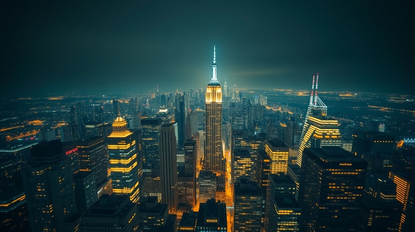 image of new york city skyline from midtown showing the empire state building